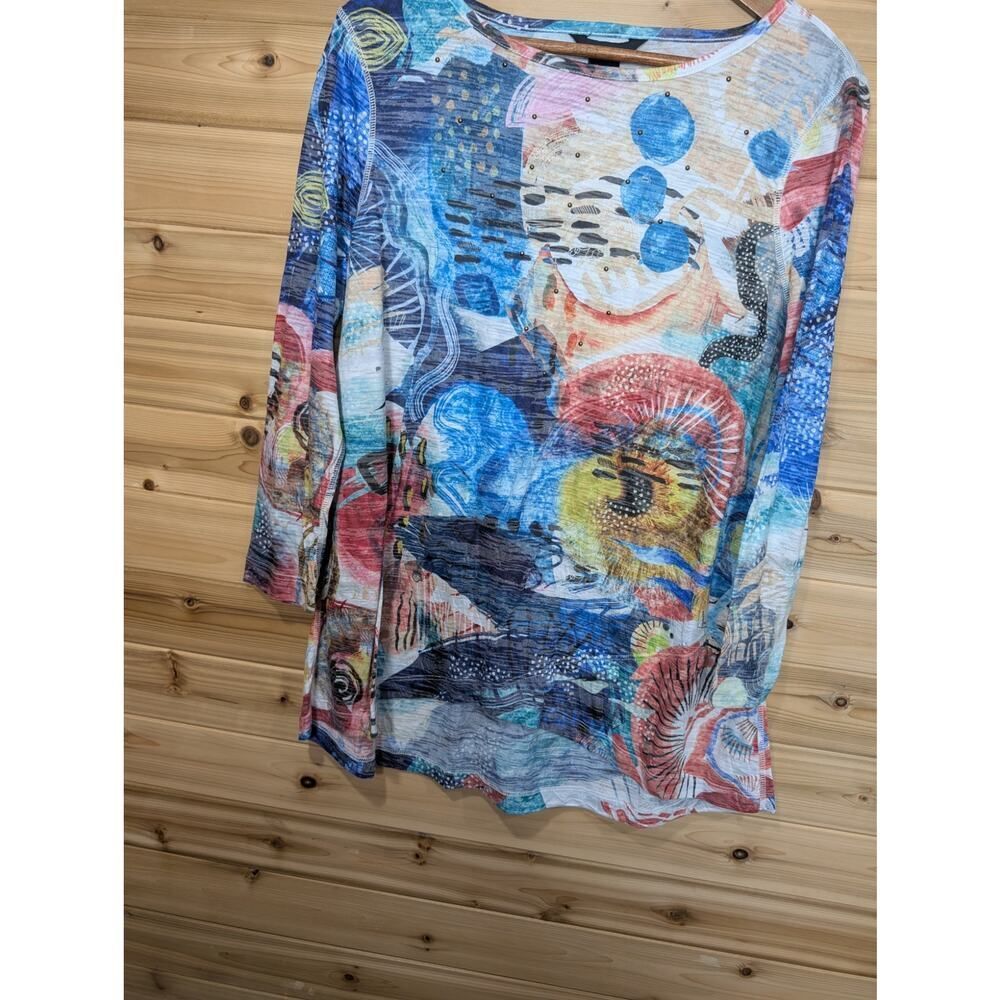 Ali Miles Top Womens Medium Multicolor Abstract‎ Art Blouse - Picture 4 of 11